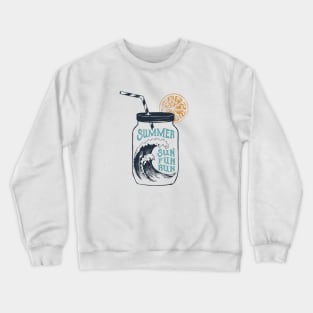 Wave In Cocktail Jar. Summer, Sun, Fun, Run. Creative Illustration Crewneck Sweatshirt